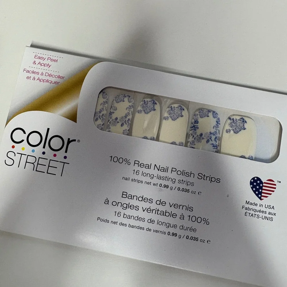 Color Street Floral of the Story‎ Nail Polish Strips Blue White Rose FDF268 NIB